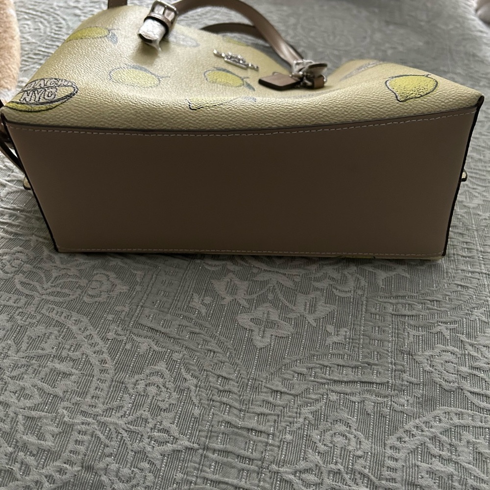 Coach Lemon Print Tote in Pale Yellow with Tan Straps - Picture 7 of 7